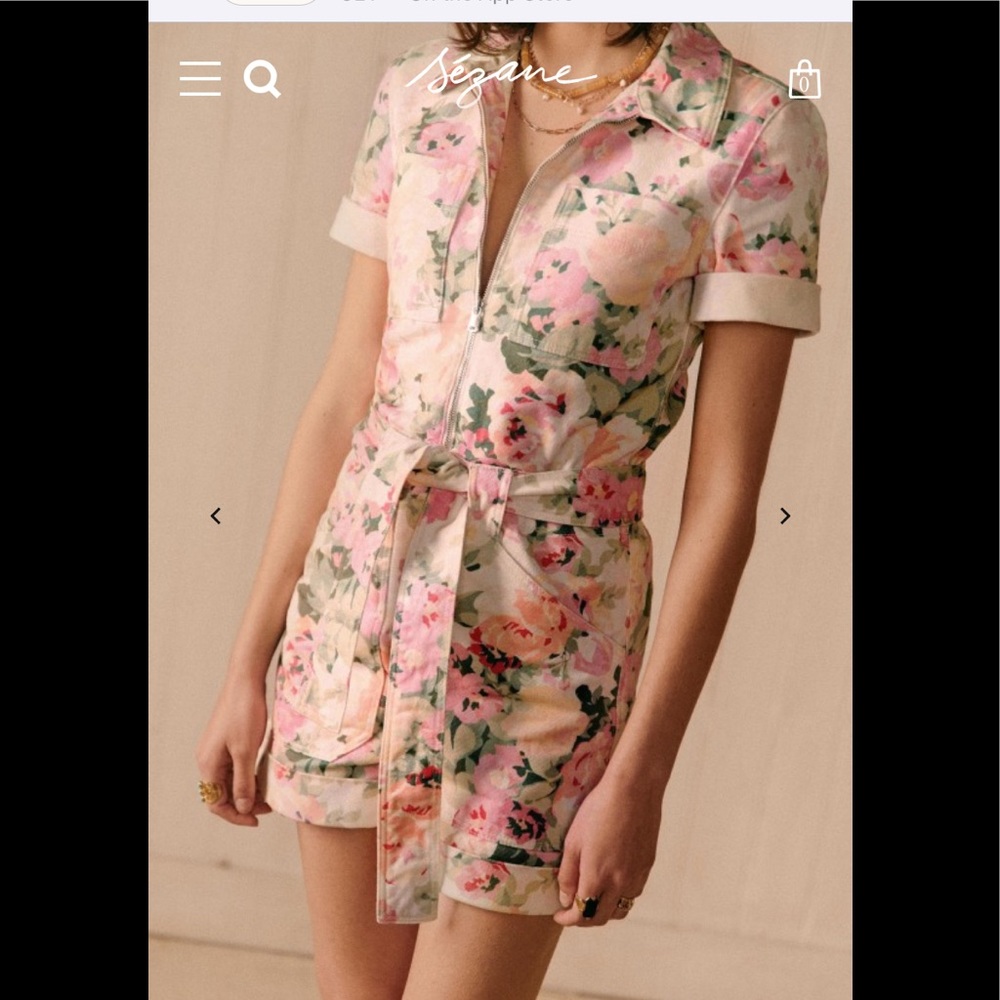 Sezane Floral Jean Romper Size 34
